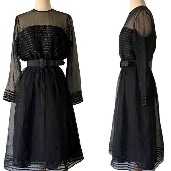 Vintage Dresses & Skirts - Vintage 1950’s / 1960’s Miss Elliette Sheer Black Fit and Flare Pin-Up Dress